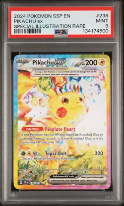 PSA 9 MINT Pikachu EX Surging Sparks SIR Holo 2024 Pokemon 238/191 - Image 1