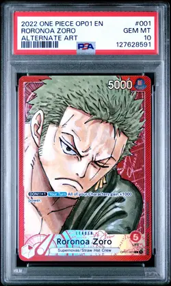 2022 ONE PIECE OP01-ROMANCE DAWN ALTERNATE ART #001 RORONOA ZORO PSA 10 - Image 1
