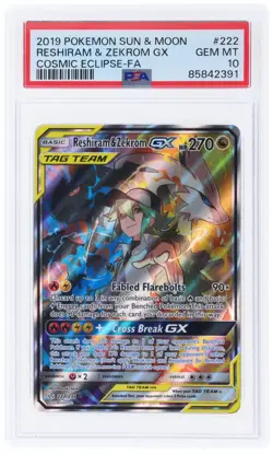 Pokemon Card PSA 10 Gem Mint Reshiram & Zekrom GX 222/236 Cosmic Eclipse - Image 1