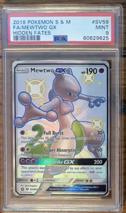 2019 Pokemon Sun & Moon Hidden Fates #SV59 Full Art Mewtwo GX PSA 9 - Image 1