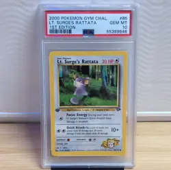 Pokemon Lt. Surge's Rattata 85/132 Gym Challenge 1st Edition PSA 10 - Image 1