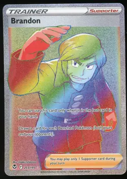 Pokemon TCG Brandon Full Art Secret Rainbow Rare 203/195 Silver Tempest NM - Image 1