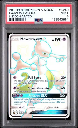 2019 POKEMON SUN & MOON HIDDEN FATES #SV59 FULL ART/MEWTWO GX PSA 9 - Image 1
