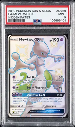 2019 POKEMON SUN & MOON HIDDEN FATES #SV59 FULL ART/MEWTWO GX PSA 9 - Image 1