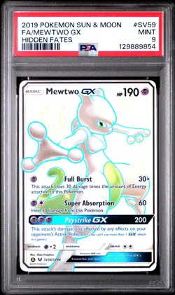2019 POKEMON SUN & MOON HIDDEN FATES #SV59 FULL ART/MEWTWO GX PSA 9 - Image 1