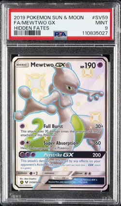 2019 POKEMON SUN & MOON HIDDEN FATES #SV59 FULL ART/MEWTWO GX PSA 9 - Image 1