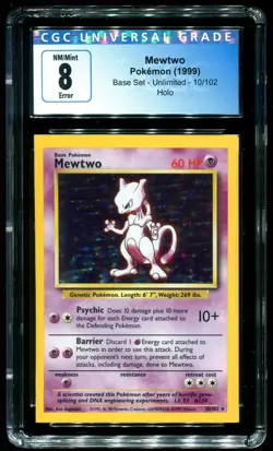 CGC 8 Mewtwo Square Cut Holo Rare Base Set 1999 Pokemon Card #10 - Image 1