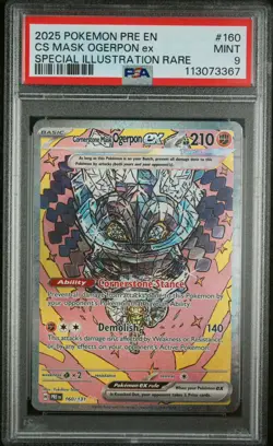 2025 POKEMON PRE EN-PRISMATIC EVOLUTIONS #160 CORNERSTONE MASK OGERPON EX PSA 9 - Image 1