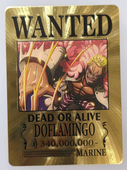 One Piece Doflamingo WANTED Gold Foil Fan Art Collector Card TCG - Image 1