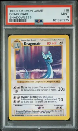 1999 POKEMON BASE SET SHADOWLESS #18 DRAGONAIR PSA 9 - Image 1