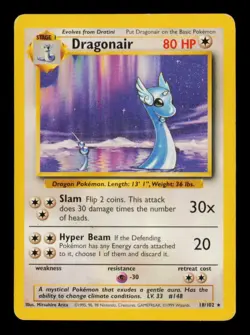 Pokemon Card Dragonair 18/102 Base Set Vintage WOTC Rare Star Original MP 1999 - Image 1