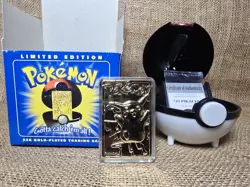 Pokemon PIKACHU 23k Gold Plated Trading Card Vintage 1999 Burger King Blue Box - Image 1