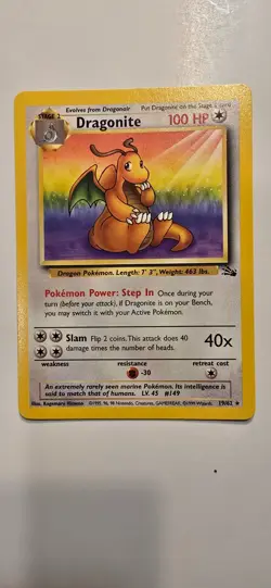 Dragonite 19/62 Fossil Non Holo Base Set Pokemon Card Vintage 1999 LP - Image 1