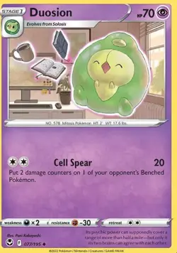 Duosion 77/195 Silver Tempest Reverse Holo Uncommon Pokemon TCG - Image 1