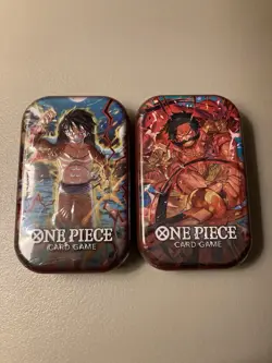 Lot of 2 One Piece Card Game Mini Tin Pack Set Vol 1 TS-01 Both Art Tins New - Image 1
