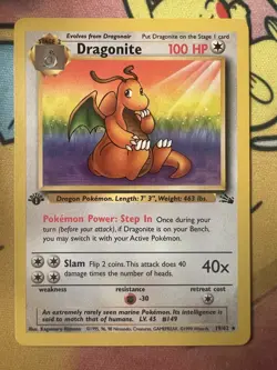 Dragonite Fossil 1st Edition Rare Pokemon TCG Card 19/62 - Image 1