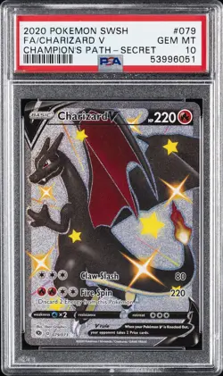 2020 POKEMON SWORD & SHIELD CHAMP'S PATH SECRET #079 FULL ART/CHARIZARD V PSA 10 - Image 1
