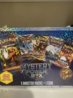 Pokemon MYSTERY POWER BOX 5 Booster Packs 1 Coin 2023 - Image 1