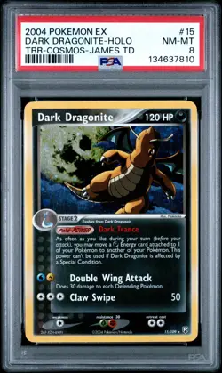 2004 POKEMON EX TEAM ROCKET RETURNS #15 DARK DRAGONITE COSMOS HOLO PSA 8 NM-MT - Image 1