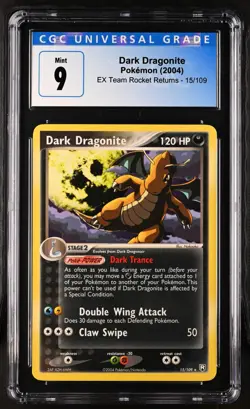 CGC 9 MINT2004 Dark Dragonite 15/109 Pokemon EX Team Rocket Returns Non Holo - Image 1