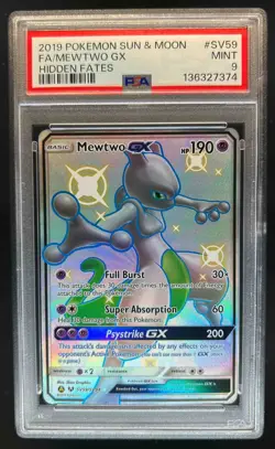 2019 Pokemon SM Hidden Fates Mewtwo GX #SV59/SV94 PSA 9 - Image 1