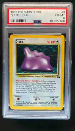 1999 Pokemon Fossil Ditto #3/62 PSA 6 - Image 1
