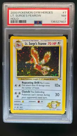 2000 Pokemon Gym Heroes Lt. Surge's Fearow Holo #7/132 PSA 7 - Image 1
