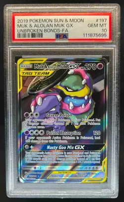 2019 Pokemon Sun & Moon Unbroken Bonds Muk Alolan Tag Team #197/214 PSA 10 - Image 1