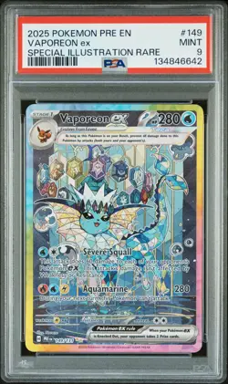 2025 POKEMON PRE EN-PRISMATIC EVOLUTIONS #149 VAPOREON EX PSA 9 - Image 1