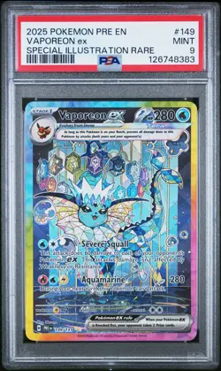 2025 POKEMON PRE EN-PRISMATIC EVOLUTIONS #149 VAPOREON EX PSA 9 - Image 1