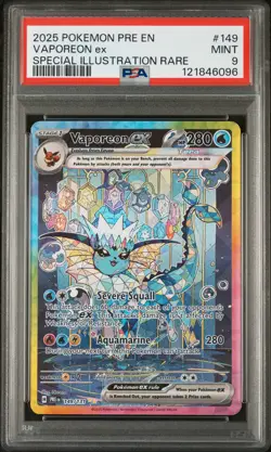 2025 POKEMON PRE EN-PRISMATIC EVOLUTIONS #149 VAPOREON EX PSA 9 - Image 1