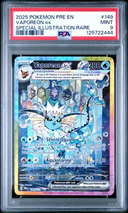 2025 POKEMON PRE EN-PRISMATIC EVOLUTIONS #149 VAPOREON EX PSA 9 - Image 1