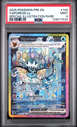 2025 POKEMON PRE EN-PRISMATIC EVOLUTIONS #149 VAPOREON EX PSA 9 - Image 1