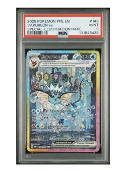 2025 POKEMON PRE EN-PRISMATIC EVOLUTIONS #149 VAPOREON EX PSA 9 - Image 1