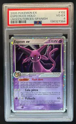 2005 Pokemon EX Unseen Forces Espeon Spanish #102/115 PSA 4 - Image 1