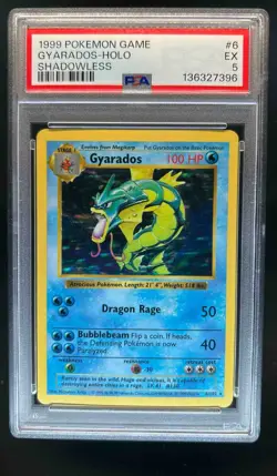 1999 Pokemon Shadowless Gyarados Holo #6/102 PSA 5 - Image 1