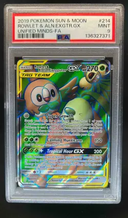 2019 Pokemon SM Unified Minds Rowlet Alolan Exeggutor Tag Team #214/236 PSA 9 - Image 1