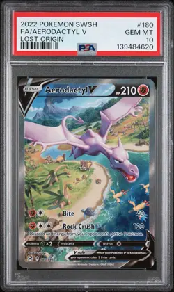 Pokemon TCG Aerodactyl v 180/196 Lost Origin Alt Art Holo Rare PSA 10 Gem Mint - Image 1
