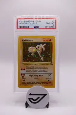 1999 POKEMON HITMONLEE HOLO #7/62 FOSSIL BASE PSA 8 NM-MT - Image 1