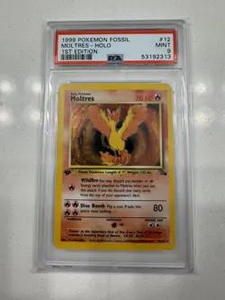 1999 POKEMON FOSSIL 1ST ED #12 MOLTRES-HOLO PSA 9 - Image 1