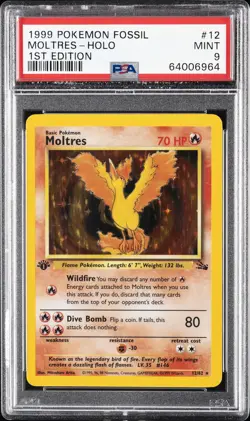 1999 POKEMON FOSSIL 1ST ED #12 MOLTRES-HOLO PSA 9 - Image 1