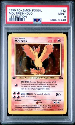1999 POKEMON FOSSIL 1ST ED #12 MOLTRES-HOLO PSA 9 - Image 1