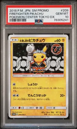 2018 POKEMON JPN SM PROMO POKEMON CENTER TOKYO DX FIREFIGHTER PIKACHU PSA 10 - Image 1