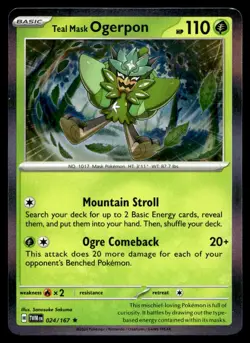 Teal Mask Ogerpon 24/167 Pokemon Card Twilight Masquerade Rare 110 HP Holo NM ES - Image 1