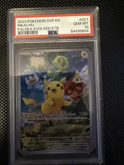 Pokemon Card PSA 10 Pikachu SVP 027 Paldea Evolved ETB Full Art Promo Holo 2023 - Image 1