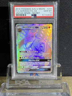 2019 POKEMON SUN & MOON UNIFIED MINDS FA/ AERODACTYL GX 244/236 PSA 10 GEM MT - Image 1