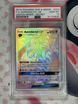 2019 POKEMON SUN & MOON UNIFIED MINDS FA/ AERODACTYL GX 244/236 PSA 10 GEM MT - Image 3