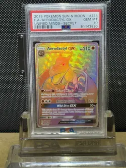 2019 POKEMON SUN & MOON UNIFIED MINDS FA/ AERODACTYL GX 244/236 PSA 10 GEM MT - Image 4