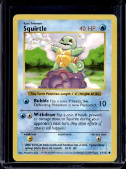 1999 Pokemon Shadowless Squirtle #63/102 - Image 1