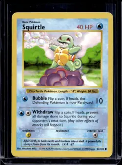 1999 Pokemon Shadowless Squirtle #63/102 - Image 1